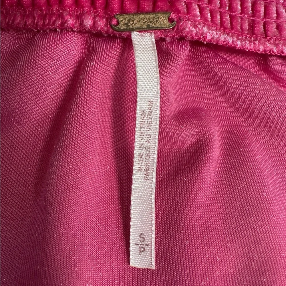 Free People Fuchsia Crop Top Terese Velvet Shorts Puff Sleeve Keyhole Tie Neck - Picture 11 of 16